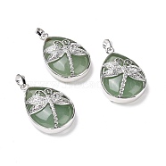 Natural Green Aventurine Pendants, with Platinum Tone Brass Findings, Lead Free & Cadmium Free, Teardrop with Dragonfly Charms, 40~40.5x26~26.5x9~9.5mm, Hole: 5x7mm(G-G900-01P-01)