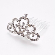 Rhinestone Hair Combs, with Iron Base, Bridal Tiaras For Wedding, Crown, Silver Color Plated, 42.5x26mm, Crown: 27.5x43.5x6mm(OHAR-WH0016-02E-S)