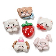 Opaque Resin Decoden Cabochons, Cat Shape & Rabbit & Strawberry, Mixed Shapes, Mixed Color, 11~14.5x10~16.5x5.5~6mm(RESI-G099-06)