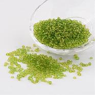8/0 Glass Seed Beads, Transparent, Round, Green Yellow, 3mm, Hole: 1mm, about 1097pcs/50g(X-SEED-A004-3mm-4)