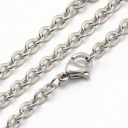 Trendy Unisex 304 Stainless Steel Cable Chain Necklaces, with Lobster Clasps, Stainless Steel Color, 17.7 inch(44.9cm), 4x3x0.5mm(NJEW-M047-C-01)