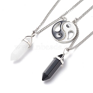 2Pcs 2 Style Natural White Jade & Black Obsidian Bullet Pendant Necklaces Set, Alloy Enamel Yin Yang Matching Couple Necklaces for Men Women, 17.87 inch(45.4cm), 1Pc/style(NJEW-JN03994-03)