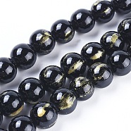 Natural Mashan Jade Beads Strands, with Gold Foil, Dyed, Round, Black, 6mm, Hole: 1mm, about 70pcs/strand, 15.75 inch(40cm)(X-G-F670-A12-6mm)