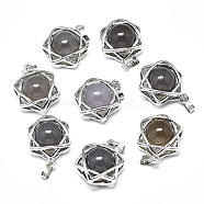 Natural Grey Agate Pendants, with Platinum Plated Brass Findings, Star of David, 19x15x10.5mm, Hole: 2.5x4.5mm(G-R485-01C)