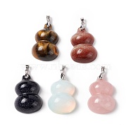 Natural & Synthetic Gemstone Pendants, with Platinum Tone Brass Findings, Gourd Charm, 35x25x12mm, Hole: 4x4mm(G-E135-01P)