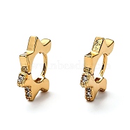 Brass Micro Pave Clear Cubic Zirconia Huggie Hoop Earrings, Star, Real 18K Gold Plated, 11.5x13.5x2mm, Pin: 1mm(EJEW-H121-11G)