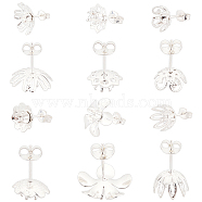 304 Stainless Steel Ear Stud Components, with Ear Nuts, Earring Backs, Mixed Shape, Silver, Ear Stud Components: 24pcs/box, Ear Nuts: 24pcs/box(STAS-UN0014-14S)