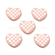 Opaque Acrylic Beads, with Enamel, Heart with Tartan Pattern, Pink, 21x25x5mm, Hole: 1.6mm(ACRC-I001-12C)