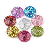 Resin Cabochons, with Glitter Powder, Flat Round, Mixed Color, 13.5~14x4~6mm(CRES-S304-46)