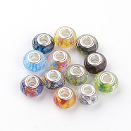 Resin European Beads, Large Hole Beads, with Silver Color Plated Brass Cores, Faceted, Rondelle, Mixed Color, 14x9mm, Hole: 5mm(RPDL-S010-M)