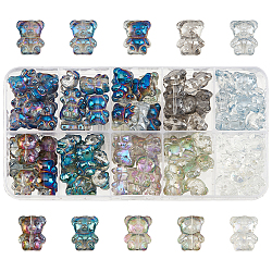 PandaHall Elite 80pcs 10 Colors Electroplate Glass Beads Strands, AB Color Plated, Bear, Mixed Color, 15x12x8.5mm, Hole: 1mm, 8pcs/color(EGLA-PH0001-35)