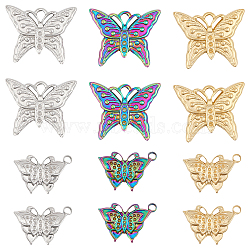 12Pcs 6 Styles 304 Stainless Steel Pendant Rhinestone Settings, Butterfly, Mixed Color, Fit For 0.8~1.2mm Rhinestone, 13.5~20x20~24.5x2~3mm, Hole: 2x3mm, 2pcs/color(STAS-CA0002-01)