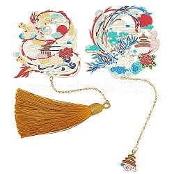 2Pcs 2 Style Brass Bookmarks, with Tassels Finding, Mixed Color, 1pc/style(AJEW-GF0002-93)