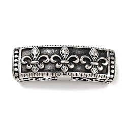 Tibetan Style 304 Stainless Steel Slide Charms/Slider Beads, for Leather Cord Bracelets Making, Rectangle with Fleur-De-Lis, Antique Silver, 47x16x10mm, Hole: 13x6mm(STAS-L274-004AS)