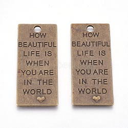 Alloy Pendants, Dog Tags, Lead Free and Cadmium Free, Rectangle, Antique Bronze Color, 53mm long, 22.5mm wide, 1mm thick, hole: 4mm(X-EA13276Y-AB)