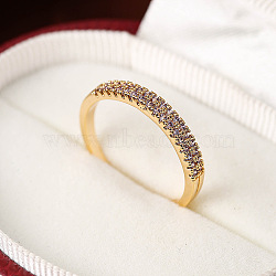 Brass Micro Pave Cubic Zirconia Finger Rings for Women, Golden, Lilac, US Size 7(17.3mm)(FS-WG59B22-03)