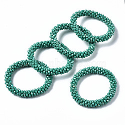 Faceted Opaque Glass Beads Stretch Bracelets, Rainbow Plated, Rondelle, Dark Cyan, Inner Diameter: 2 inch(5cm)(BJEW-S144-002D-01)