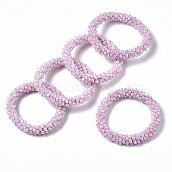 Faceted Opaque Glass Beads Stretch Bracelets, Rainbow Plated, Rondelle, Pearl Pink, Inner Diameter: 2 inch(5cm)(BJEW-S144-002D-02)
