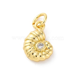 Brass Micro Pave Cubic Zirconia Pendants, Conch Charms, with Jump Ring, Real 16K Gold Plated, 12.5x8.5x3.5mm, Hole: 3.5mm(KK-S510-40G-01)