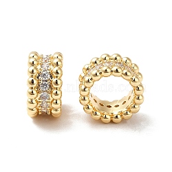Brass Micro Pave Cubic Zirconia Large Hole Beads, Real 18K Gold Plated, Column, Clear, 10x5.5mm, Hole: 6.5mm(KK-M233-20G)
