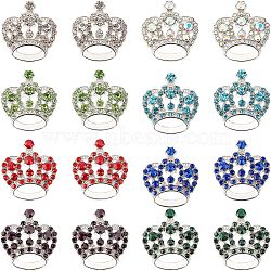 Rhinestone Pendants, with Alloy Findings, Crown, Mixed Color, 31x29x10mm, Hole: 3mm, 8 colors, 2pcs/color, 16pcs/box(RB-NB0001-16P)