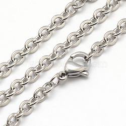 Tarnish Resistant Trendy Unisex 304 Stainless Steel Cable Chain Necklaces, with Lobster Clasps, Stainless Steel Color, 17.7 inch(44.9cm), 4x3x0.5mm(NJEW-M047-C-01)