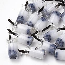 Glass Bottle Pendants, with Resin Inside, Imitation Bubble Tea/Boba Milk Tea, WhiteSmoke, 27x12x10mm, Hole: 1.8mm(CRES-N017-03G)