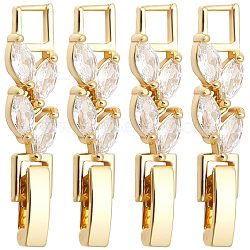 10Pcs Rack Plating Brass Clear Cubic Zirconia Watch Band Clasps, Cadmium Free & Lead Free, Long-Lasting Plated, Leaf, Golden, 32x6x4mm, Hole: 3x3.7mm(KK-SC0003-11G)