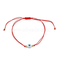 Adjustable Nylon Cord Braided Bead Bracelets, Red String Bracelets, with Round Brass Beads, Natural White Shell Beads and Synthetic Turquoise, Evil Eye, Red, 2-1/2~3-7/8 inch(6.4~10.1cm)(BJEW-JB05543-02)