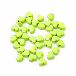Heart Spray Painted Alloy Beads, Cadmium Free & Nickel Free & Lead Free, Green Yellow, 5x6x3mm, Hole: 1.2mm(FIND-G053-01E)