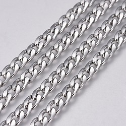 304 Stainless Steel Cuban Link Chains, Chunky Curb Chains, Unwelded, Stainless Steel Color, 8x5x1.5mm(CHS-G005-B-04P)