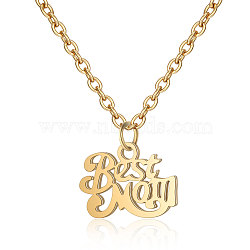 Mother's Day Gifts, 201 Stainless Steel Pendants Necklaces, Word Best Mom, Golden, 16.3 inch(40cm)x1mm(NJEW-S063-TN204-2)