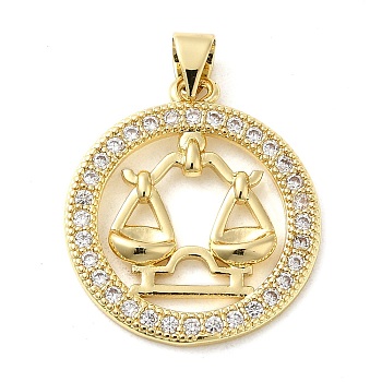 Rack Plating Brass Micro Pave Cubic Zirconia Pendants, Cadmium Free & Lead Free, Long-Lasting Plated, Flat Round, Real 18K Gold Plated, 23x20x2.5mm, Hole: 5x3.5mm