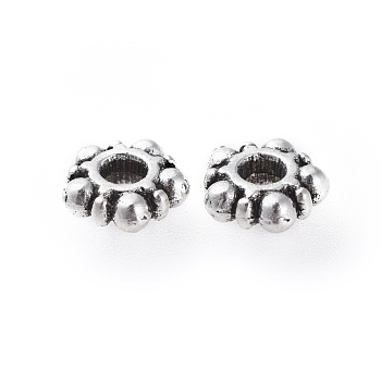 Tibetan Silver Beads, Lead Free & Nickel Free & Cadmium Free, Flower, Antique Silver, about 5.8mm in diameter, Hole: 1.5mm