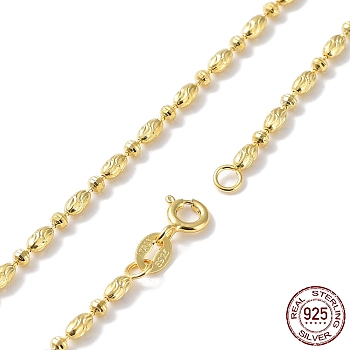 925 Sterling Silver Oval Ball Chain Necklace for Women, with S925 Stamp, Real 18K Gold Plated, 18-1/8 inch(46.1cm)