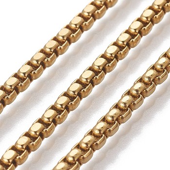 3.28 Feet 304 Stainless Steel Box Chains, Unwelded, Golden, 3x3x1.5~2mm