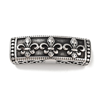 Tibetan Style 304 Stainless Steel Slide Charms/Slider Beads, for Leather Cord Bracelets Making, Rectangle with Fleur-De-Lis, Antique Silver, 47x16x10mm, Hole: 13x6mm