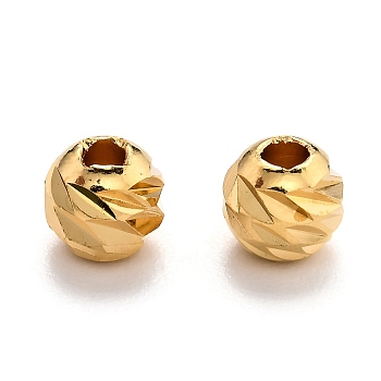 Brass Beads, Long-Lasting Plated, Faceted, Column, Real 24K Gold Plated, 5.5x5mm, Hole: 2mm