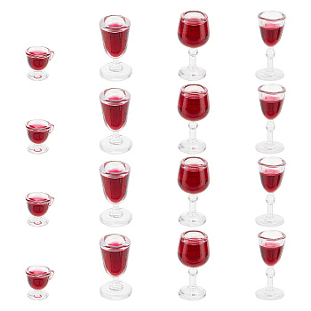 Miniature Plastic Red Wine Glass, for Dollhouse Accessories Pretending Prop Decorations, FireBrick, 9.5~20.5x8~10mm, 4pcs/set