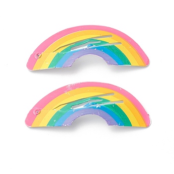 Baking Painted Iron Snap Hair Clips, for Children's Day, Rainbow, Colorful, 55.5x22.5x2mm