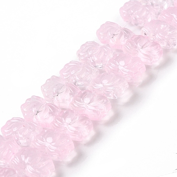 Transparent Glass Beads Strands, Lotus, Pearl Pink, 10x14x7mm, Hole: 0.8mm, about 38pcs/strand, 14.17 inch(36cm)