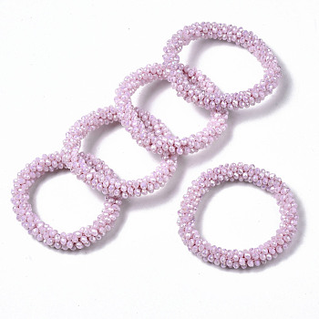 Faceted Opaque Glass Beads Stretch Bracelets, Rainbow Plated, Rondelle, Pearl Pink, Inner Diameter: 2 inch(5cm)