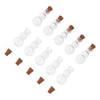 10Pcs Clear Glass Wishing Bottles, Bead Containers, with 10Pcs Cork Stopper, Gourd Shape, 3.25~3.35x1.55~1.6cm, Hole: 6mm