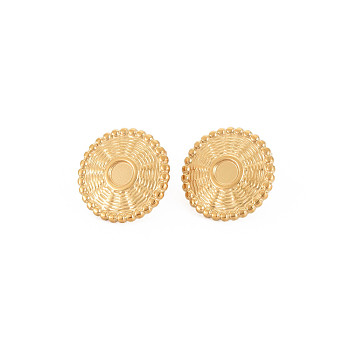 Ion Plating(IP) 304 Stainless Steel Stud Earring Findings, Earring Setting for Enamel, with Ear Nuts and Loops, Flat Round, Real 14K Gold Plated, 16mm, Hole: 2mm, Pin: 0.7mm, Tray: 4mm