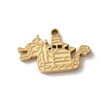 304 Stainless Steel Pendants, Dragon Boat Charm, Real 14K Gold Plated, 10.5x17.5x2mm, Hole: 1.2mm