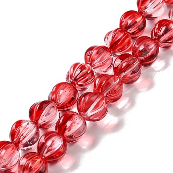 Transparent Glass Beads Strands, Lantern, Red, 8.5x7.5x8mm, Hole: 1.2mm, about 45~46pcs/strand, 14.37 inch(36.5cm)