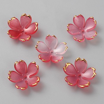 Acrylic Bead Caps, 5-Petal Sakura, Cerise, 18x19x6mm, Hole: 1.4mm
