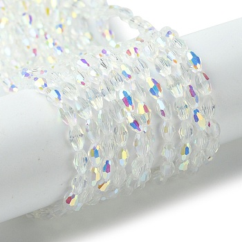 Transparent Electroplate Glass Beads Strands, AB Color Plated, Faceted, Bicone, Clear, 5x3.5mm, Hole: 0.9mm, about 95~96pcs/strand, 20.08''(51cm)