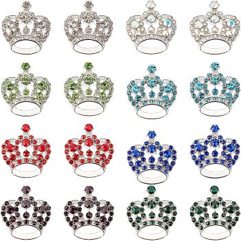 Rhinestone Pendants, with Alloy Findings, Crown, Mixed Color, 31x29x10mm, Hole: 3mm, 8 colors, 2pcs/color, 16pcs/box