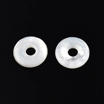 Natural White Shell Charms, Donut/Pi Disc, 15x2.5mm, Hole: 4mm